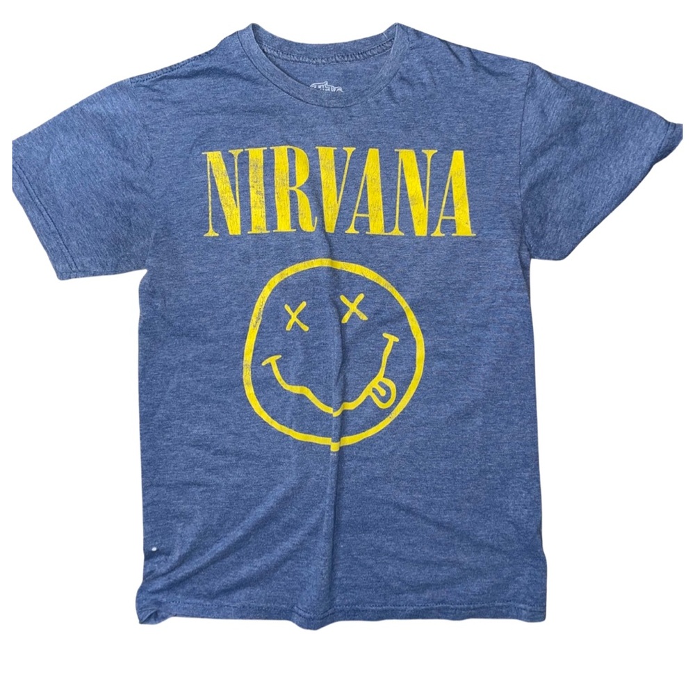 NIRVANA LIGHT BLUE AND YELLOW SHORT SLEEVE T SHIRT SMALL 059T